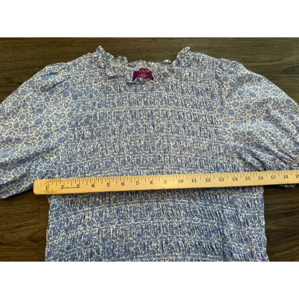 J. Crew Smocked Top M Liberty D'Anjo Floral Puff Sleeve Cottagecore Coquette